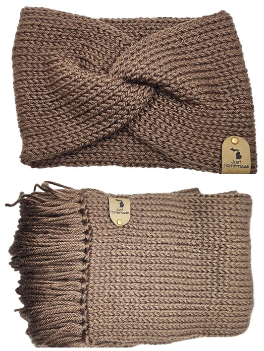 Just Homemade - Knitted Scarf / Twisted Headband Matching Set